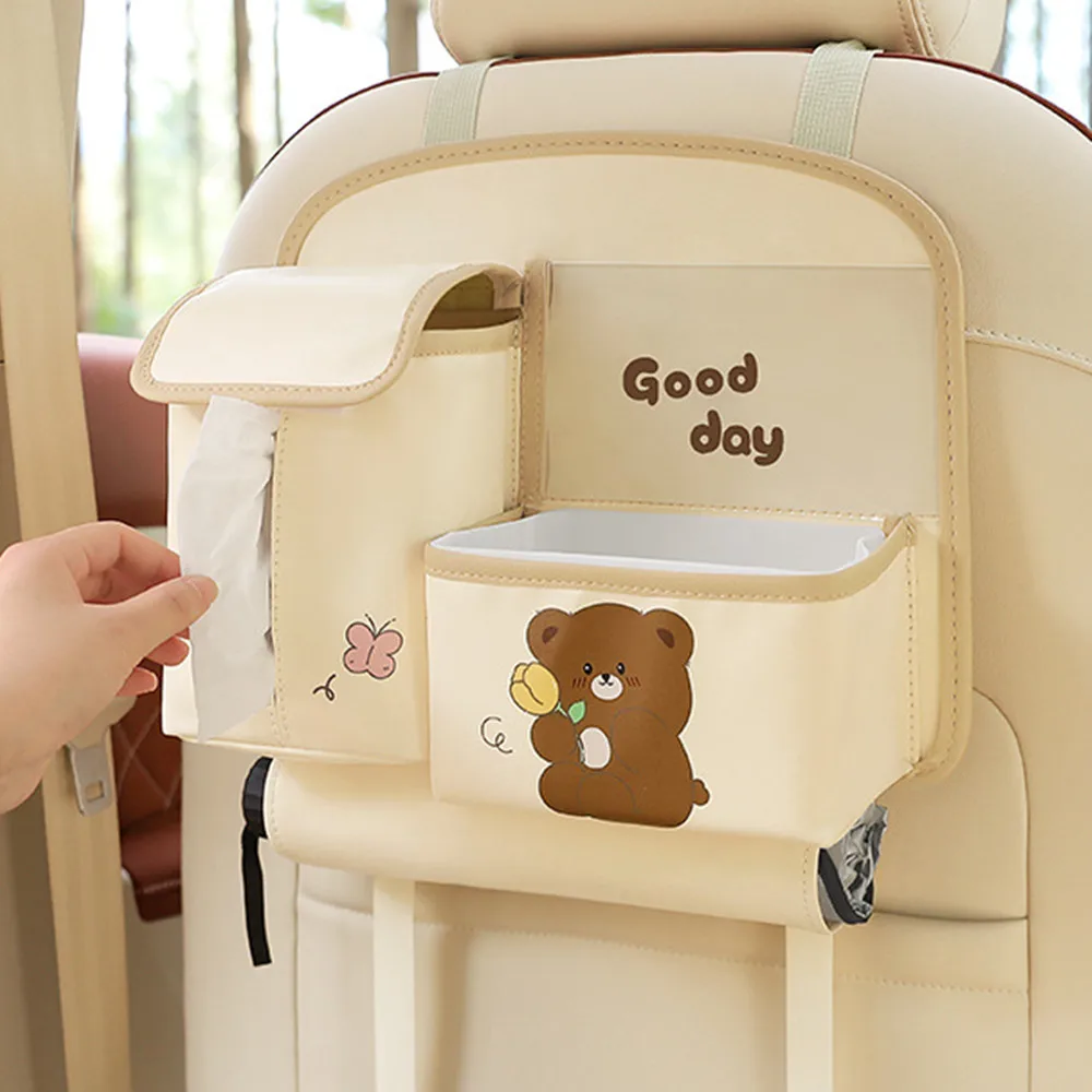 Car Storage Bag Trash Can for Kidsren Cute Cartoon Multi-functional Car Seat Back Hanging Bag Tissue Cover Storage Box