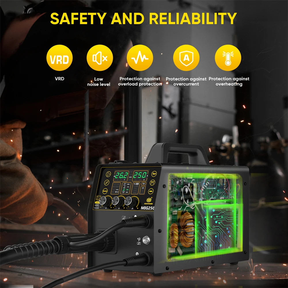 HZXVOGEN 250A 5 in 1 Aluminum Welding Machine ARC/Gas Gasless MIG/LIFT TIG Spot Welding Portable Welder for Home Industrial Use