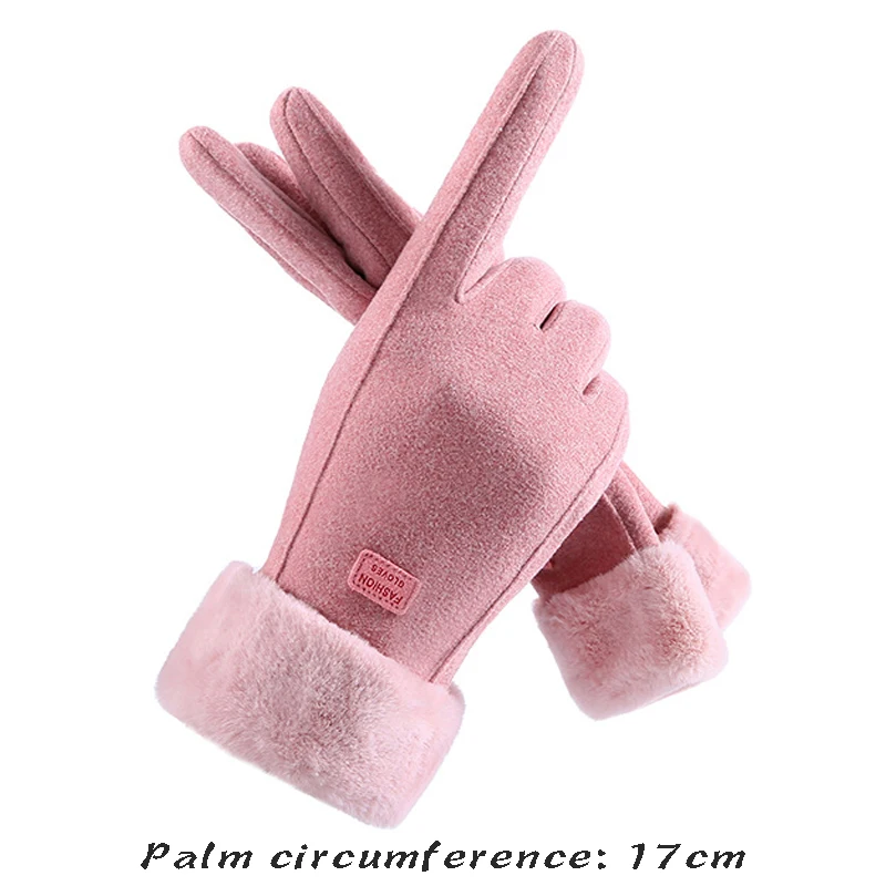 

High quality winter gloves for women suede fur lining hand warmer new 2023 elegant gloves - pink grey beige
