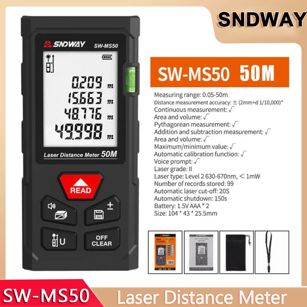 

Sndway Laser Distance Meter 50m 70m 100m 120m Rangefinder Digital Range Finder Trena Roulette Ruler Distance Measuring Tape