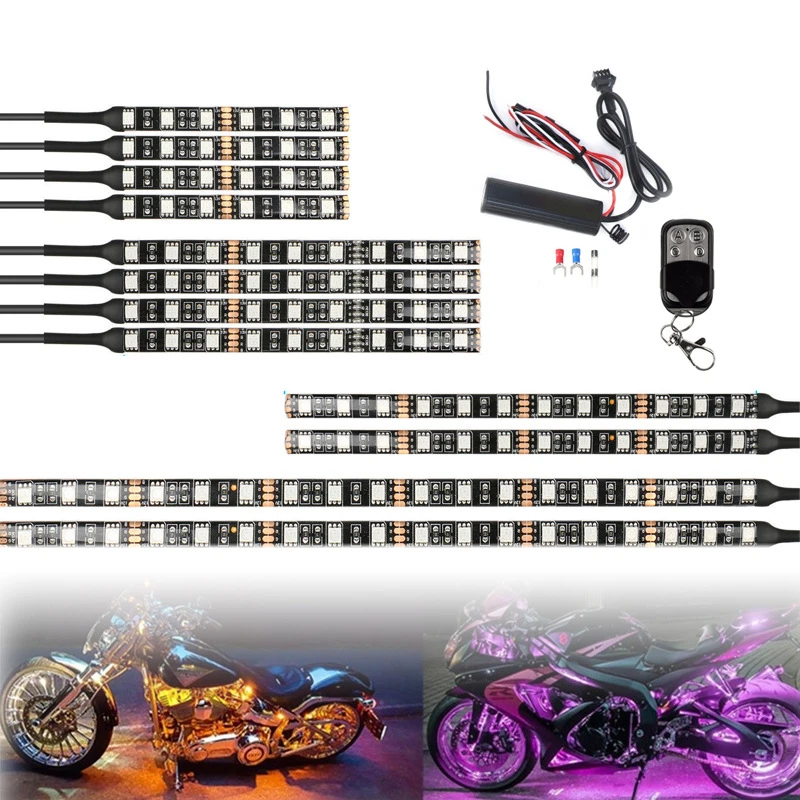 

12 In1 RGB LED Atmosphere Car Motorcycle Chopper Frame Glow Lights Flexible Neon Strips Kit Waterproof 18 Color Chassis Lights