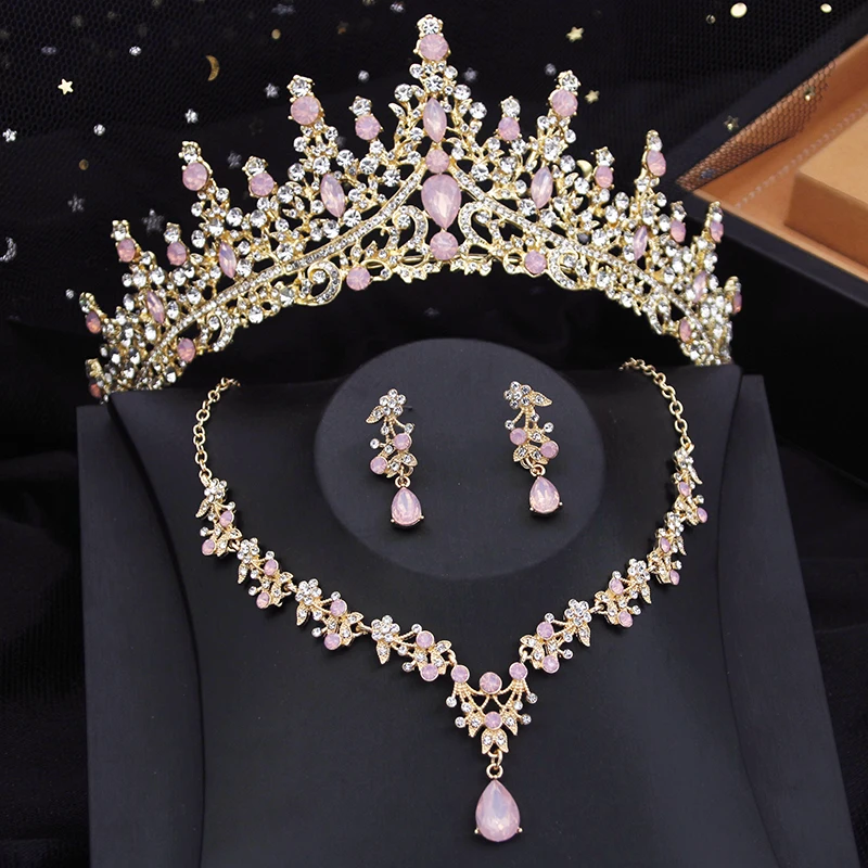 Bridal Jewelry Sets 3 Piece Bridal Crown Jewelry Sets for Women Princess Tiaras Set Necklace Earrings Wedding Bride Jewelry Costume Accessories