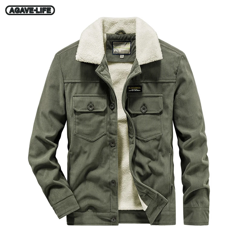 

Winter Men's Plus Fleece Jackets Business Men Warm Corduroy Coat Men Fashion Windproof Outdoor Single Breasted Casual Lapel Tops