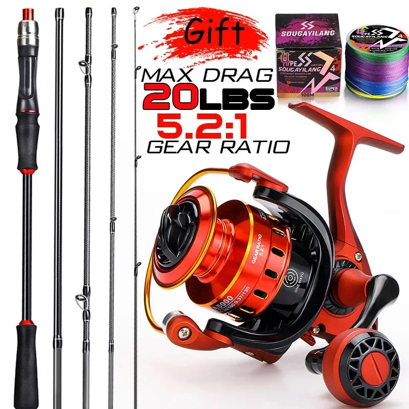 Fishing Rod and Reel Combo Sougayilang 1.8 2.1m Carbon Fiber Spinning Rod and Spinning Reel Max Drag 8kg for Bass Pike Trout Fishing