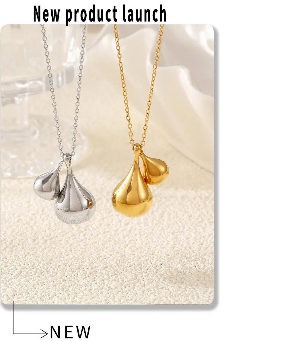 Wassertropfen-Anhänger, vergoldet, lange, schicke Halskette, Edelstahl-Pullover-Kette für Damen, modischer Charme, wasserfester Schmuck – Detail 10