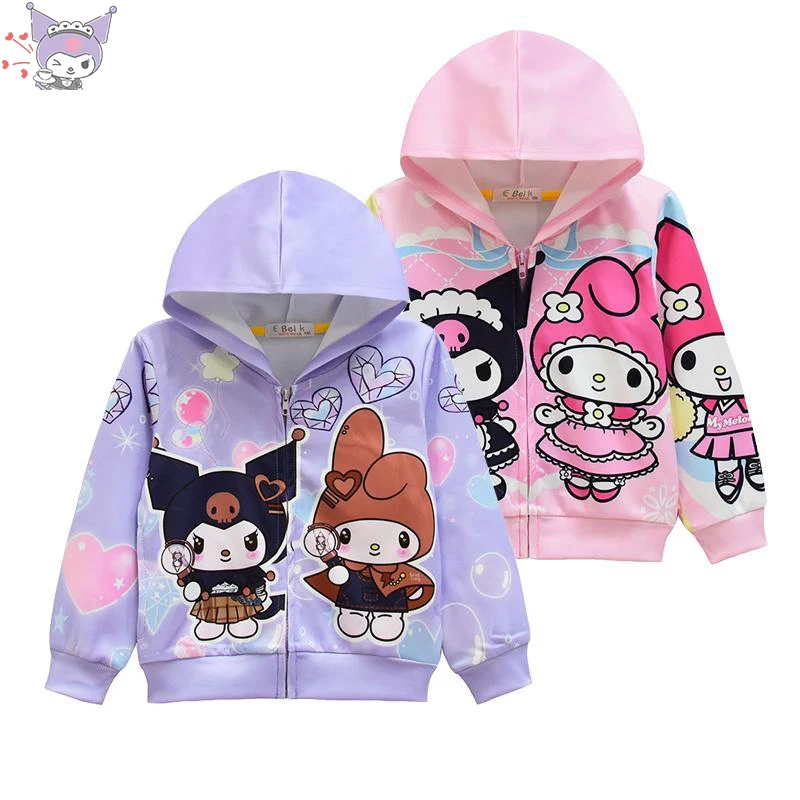 

kawaii Sanrio Kuromi cartoon anime children's jacket cotton print My Melody girl heart long sleeve hood zipper jacket2023