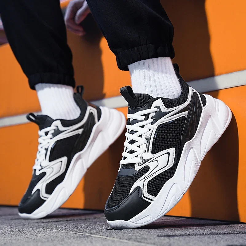2023 New Shoes for Men Cross-tied Men's Vulcanize Hot Sale Shoes Round Head Color Matching Casual Breathable Mesh Sneakers