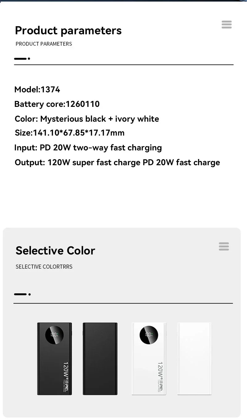 20000mAh Fast Charging Power Bank 120W High Capacity Powerbank Portable Battery