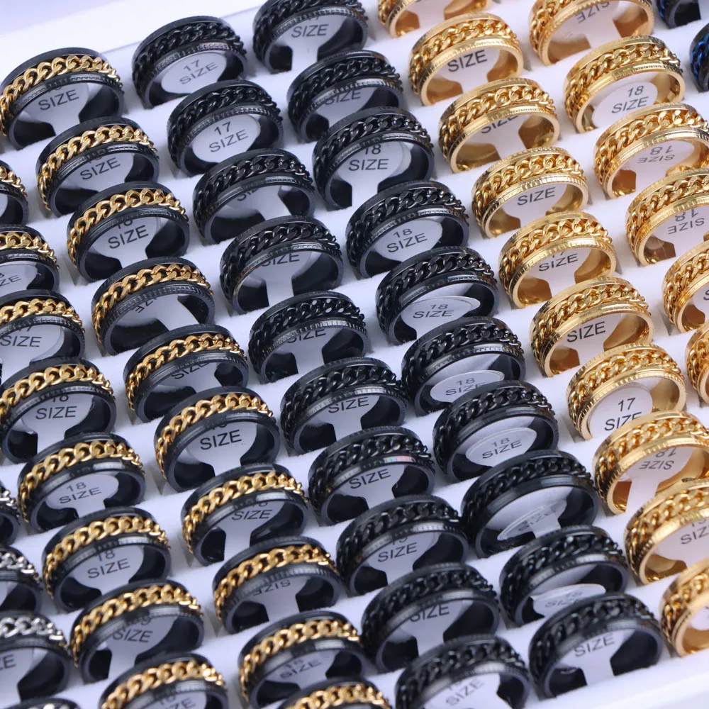 15Pcs/Lot Multicolor Spinner Stainless Steel Rings For Women Men Mix Style Fashion Rotatable Jewelry Party Gifts finger ring stainless steel ring ring set adjustable rings fidget spinner ring