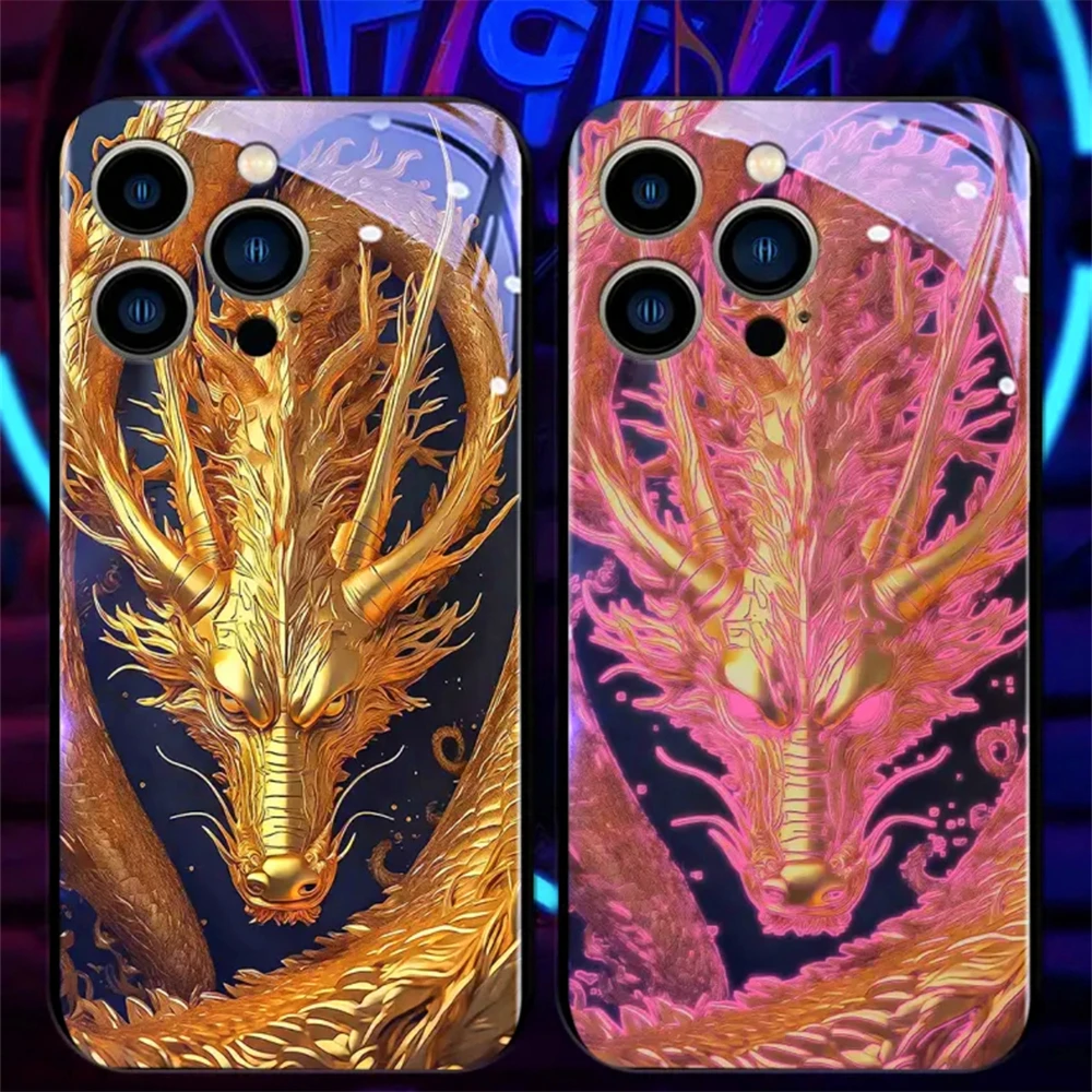 Chinesisches Seedrachen-Design, Sound-aktivierte LED-Blitzhüllen, leuchtende Glasabdeckung für iPhone Air 17 16 E 15 14 13 12 11 Pro Max Plus – Detail 10