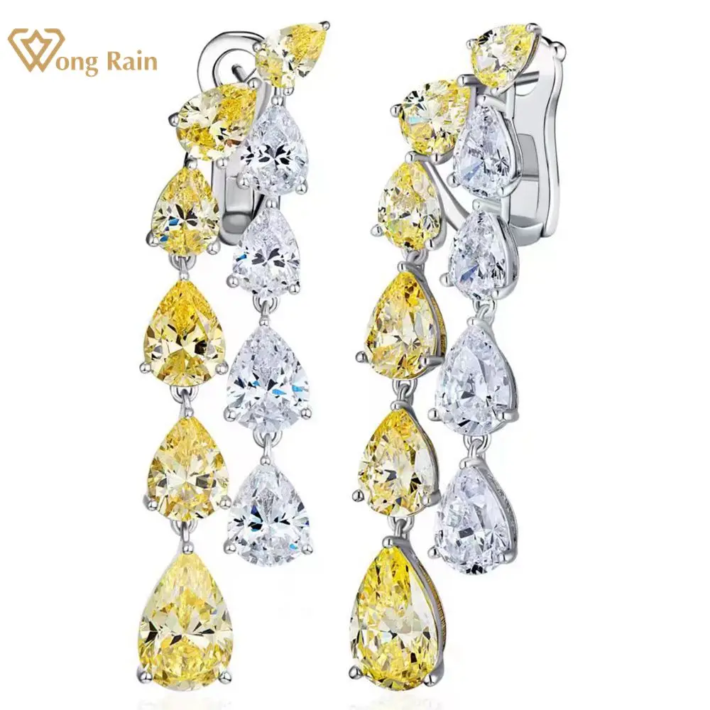 Wong Rain 925 Sterling Silver Pear Simulato Moissanite Citrine Gemstone Nappa Ciondola Gli Orecchini Fidanzamento Di Nozze Gioielleria Raffinata