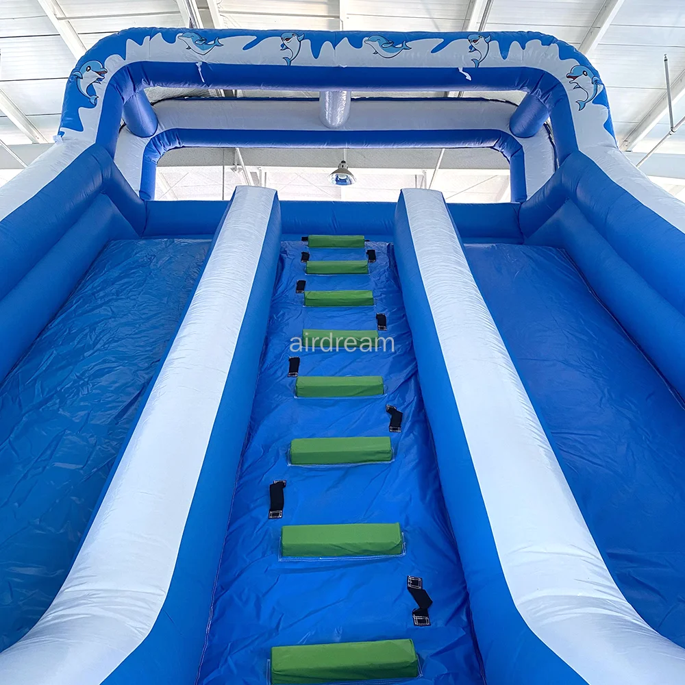 Free air shipping Giant blue Inflatable double Water Slide Dolphin Pool Slide Inflatable bounce house With Pool For Adult kids 5