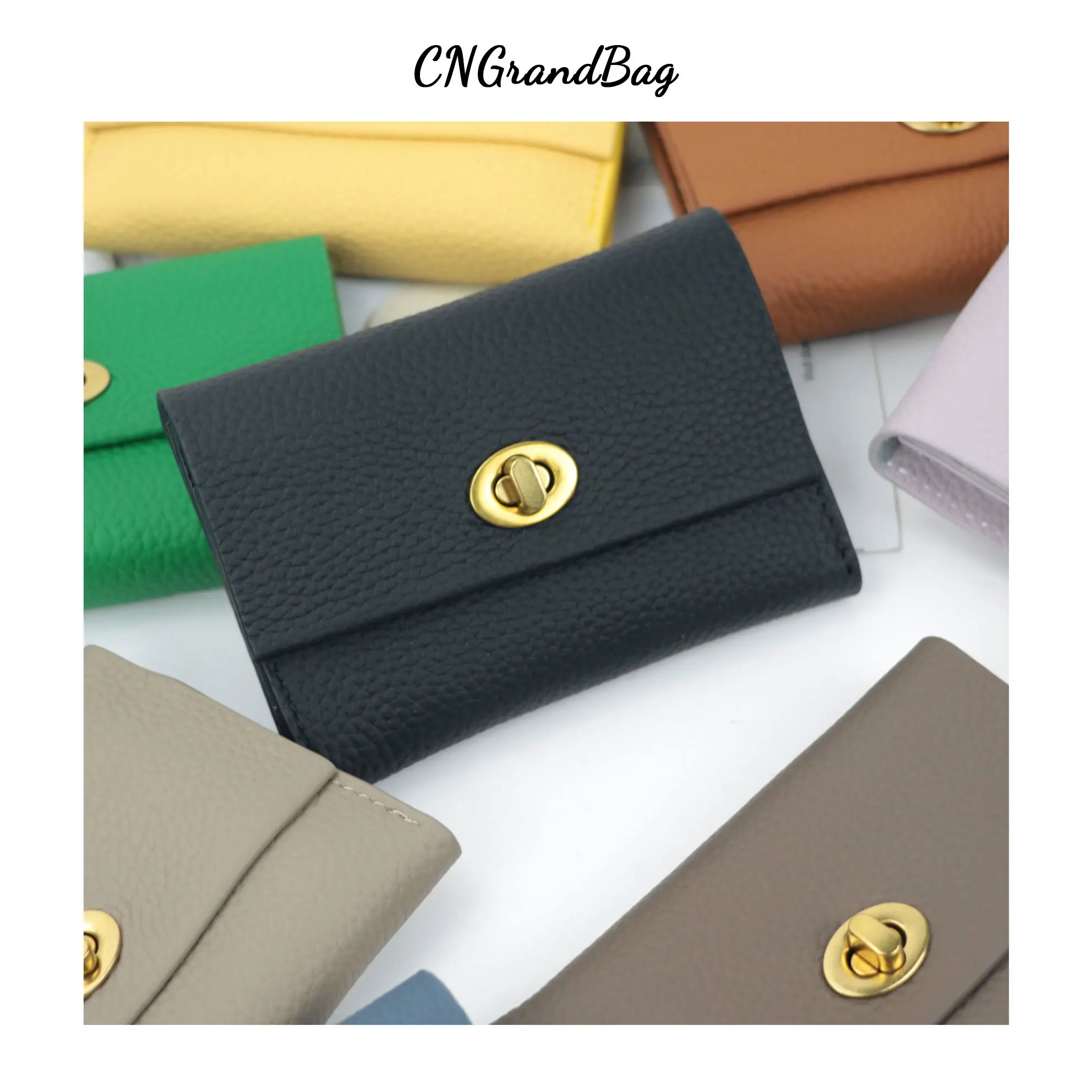 Customized Genuine Leather Retro Cardholder and Lipstick Storage Wallet