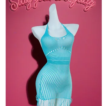1PC Sexy Women Fishnet Cover Up Without Bikini Hollow Out Bodycon Dress  See Through Beachwear Summer Women's Swimwear DS489