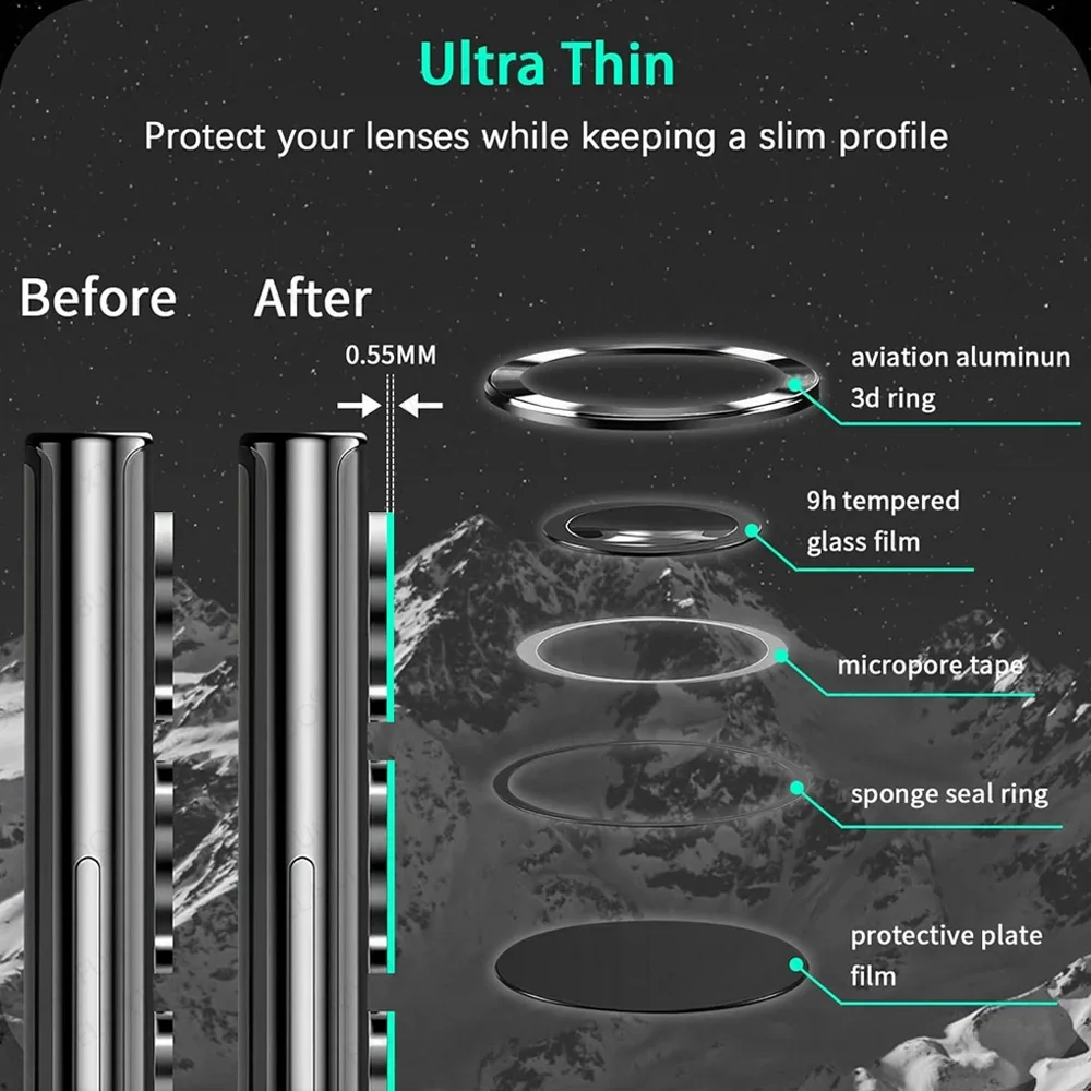 Premium 9H Tempered Glass Camera Screen Protector with Metal Lens Ring
