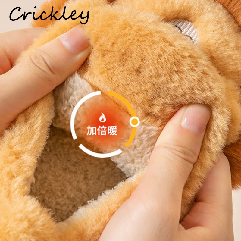 Cartoon Lion Children's Winter Shoes Cute 3D Animals Floor Slippers For Kids Flats Warm Plush Design Child Girls Boys Slippers 5
