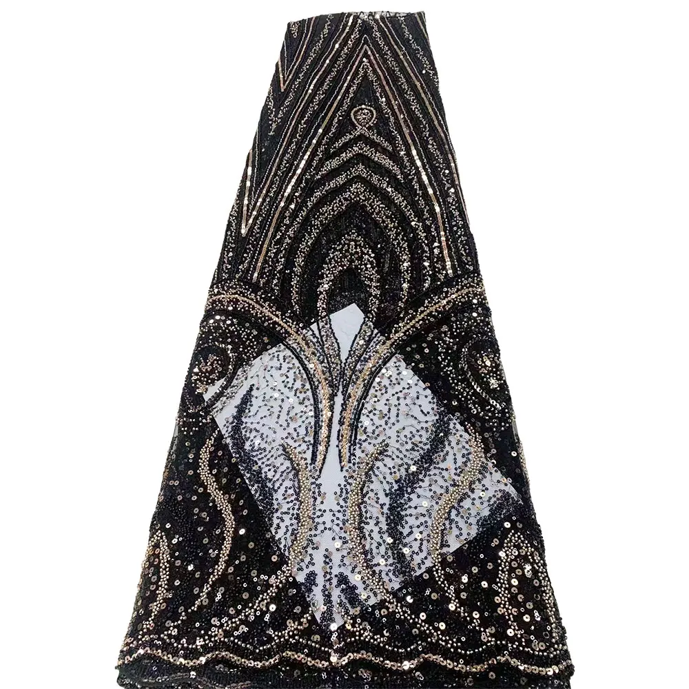 

Африканские блестки, кружевная ткань 2023, Высококачественная французская вышивка из бисера, нигерийский тюль, кружевной материал для свадебного платья Z42025