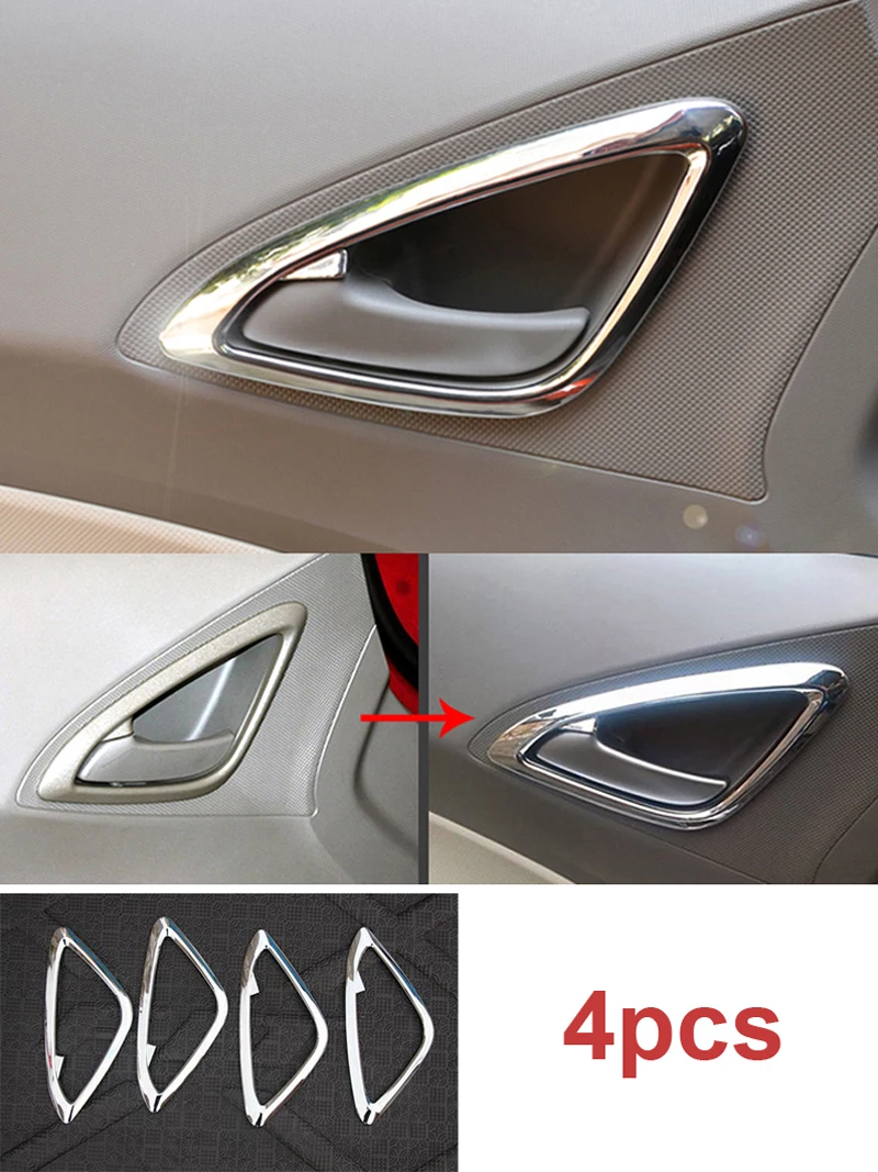 Chevrolet Sail 2010-2014 용 4pcs 내부 도어 핸들 라이트 커버 프레임 스티커 스파크 AVEO ABS