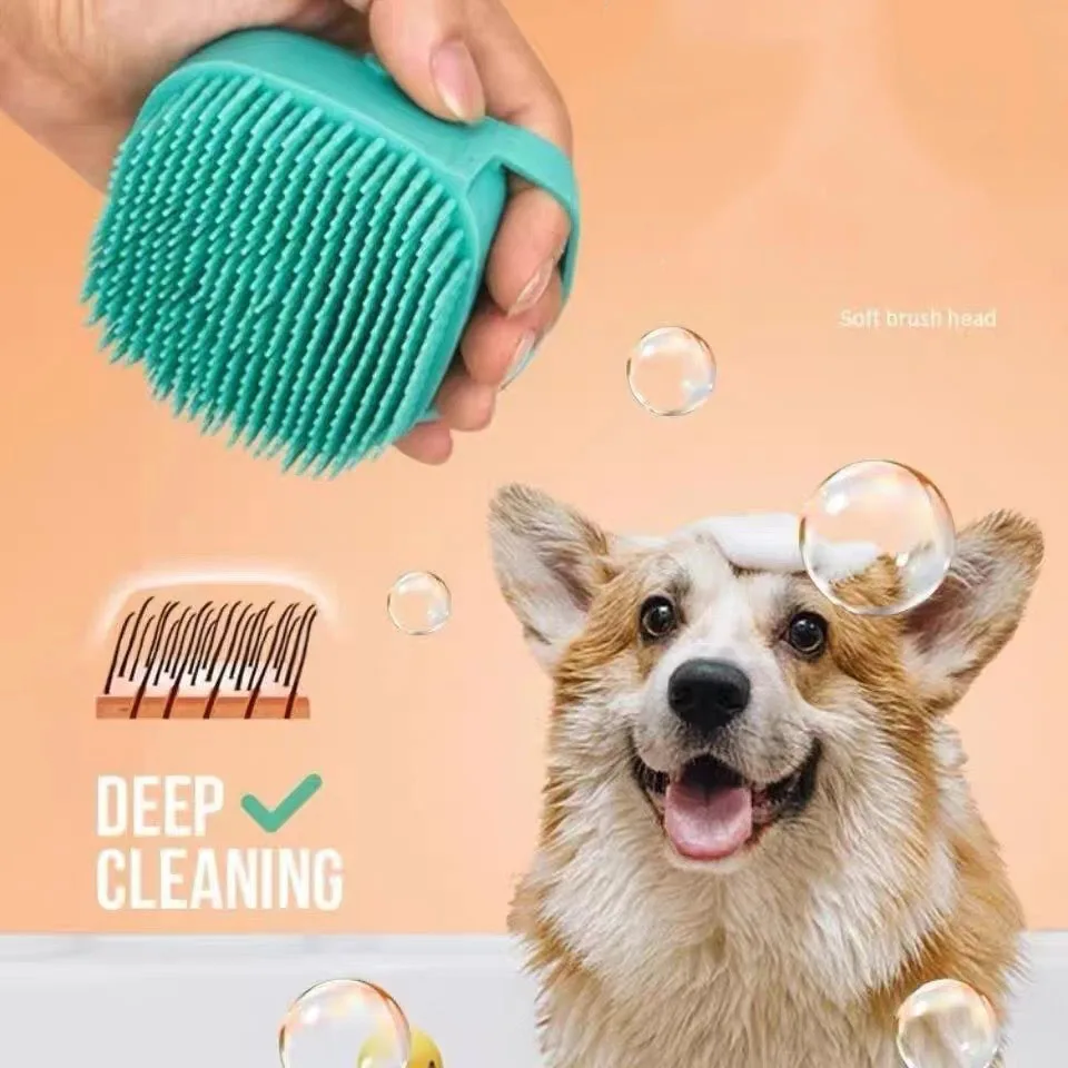 1PCSDogBathBrushPetScrubMassageBrushCatCleaningSiliconeSoft
