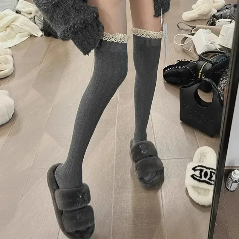 Sexy Lace Long Socks Women Lolita Over Knee Thigh High Sock Knit Thigh High Up Stockings Girls Thermal Warm Tall Tube Leggings