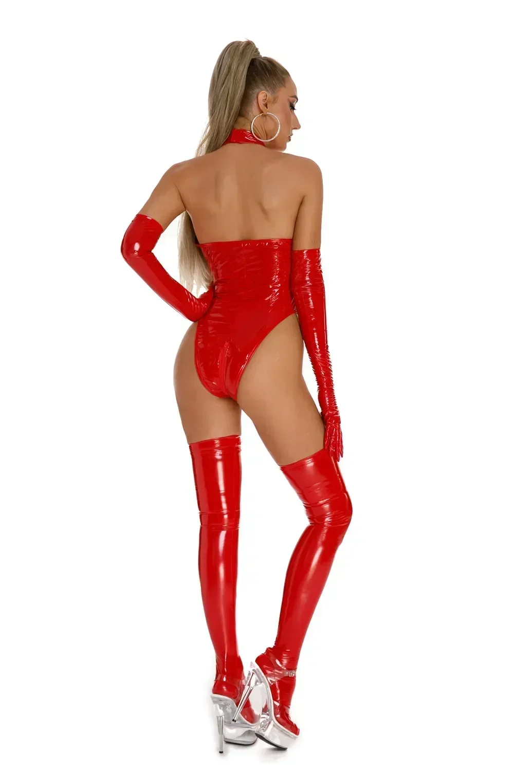 Sexy PU Leather Bodysuit Women Erotic Skinny Wetlook Latex Lingerie Porno Zipper Open Crotch Leotard Crotchless
