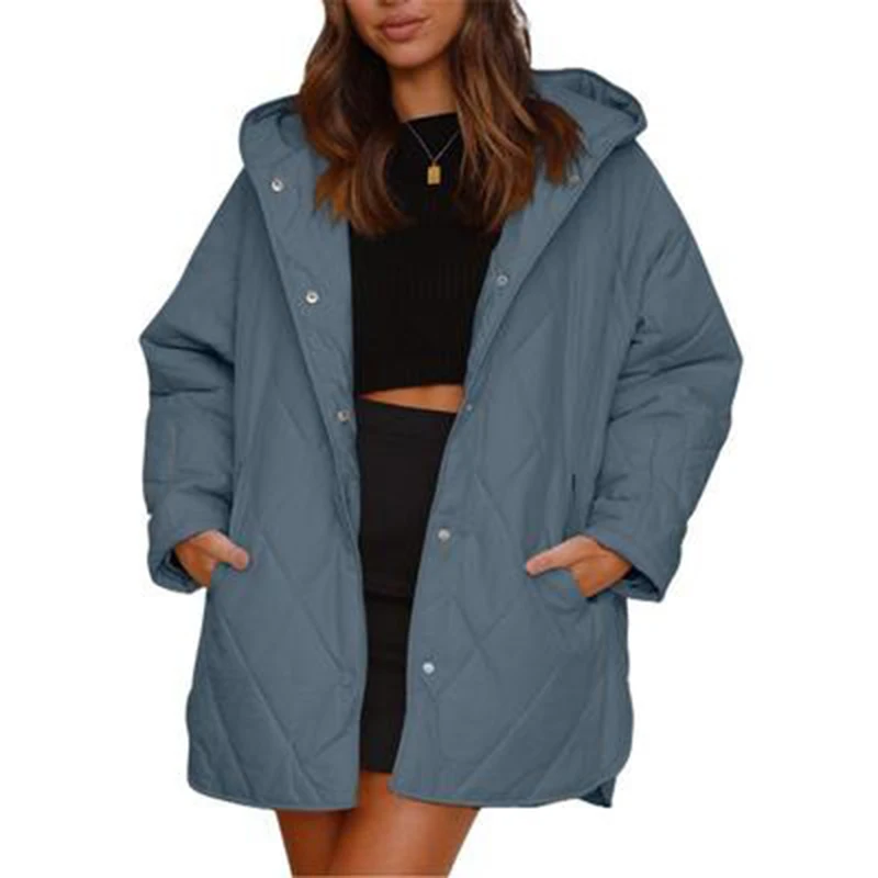 Cappotto a maniche lunghe con cappuccio e diamanti larghi e larghi autunno/inverno 2023