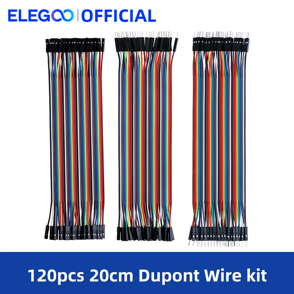 ELEGOO 다색 듀폰 와이어 브레드보드 점퍼 와이어 리본 케이블 키트, 아두이노 프로젝트와 호환 가능, 120 개, 20cm