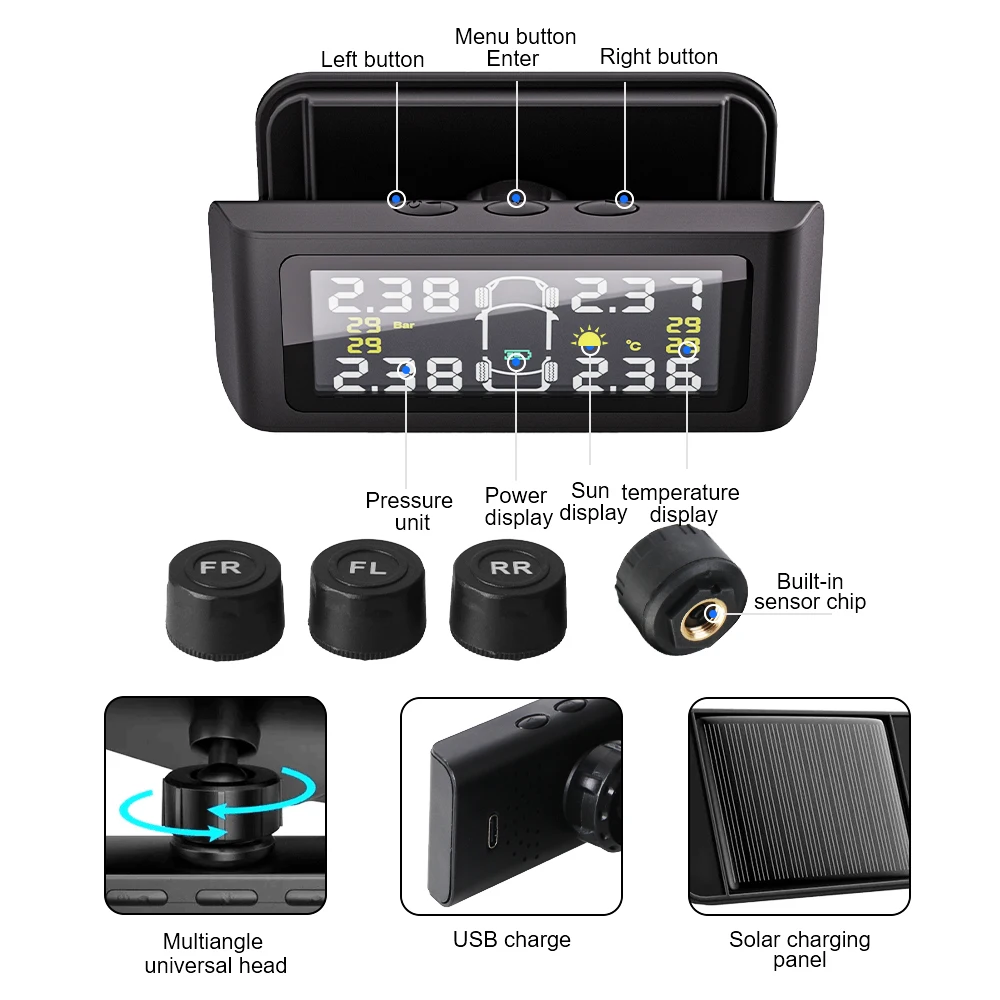 Auto-Sicherheitsalarmsysteme mit 4-teiligem externen Sensor, kabelloses Mini-Auto-Reifendruckkontrollsystem, USB TPMS – Detail 25