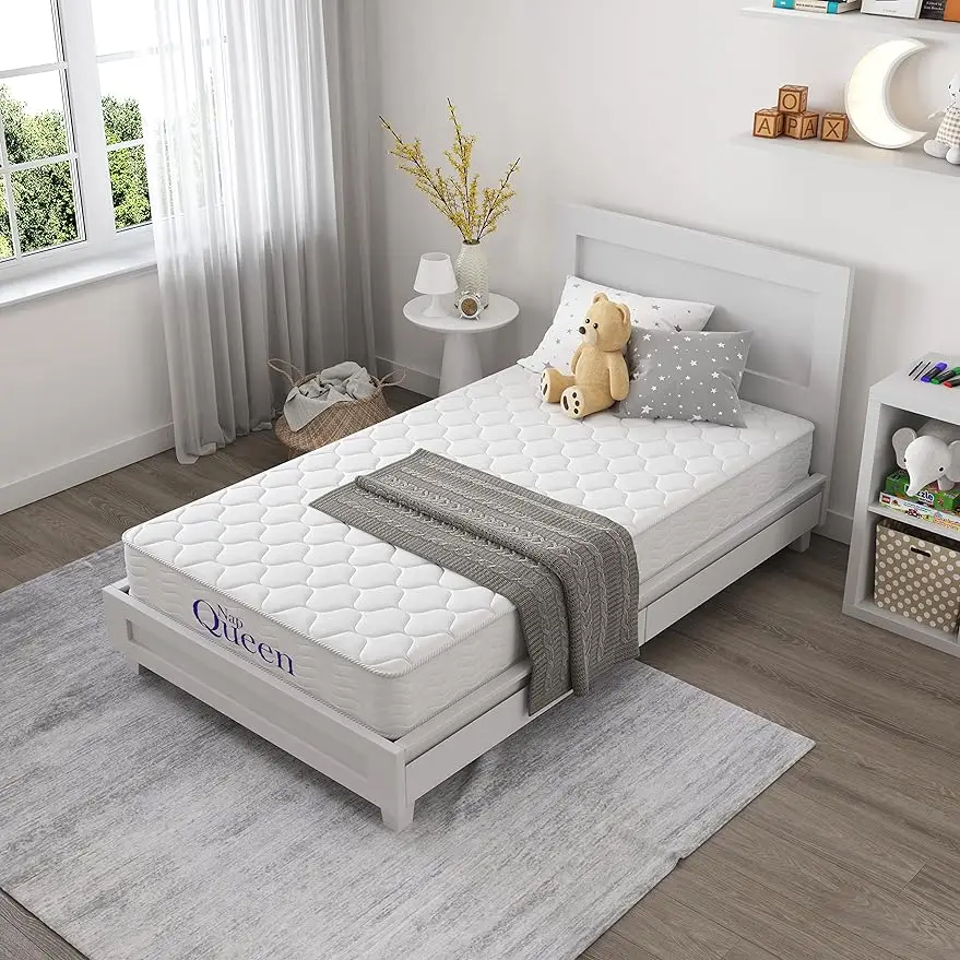 

6 Inch Innerspring Twin Size Medium Firm Support Relief Mattress, Bed in a Box, White bedroom furniture
