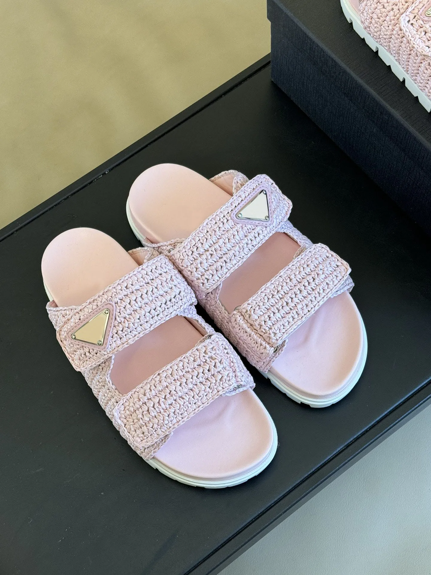 Women's Shoes Fussbett Raffia Dual Buckle Slide Comfort Sandals 20 Mm Flat Heel Logo Brand Vipol 9992403171930