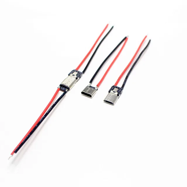 2/5 шт. Micro USB Type-C 2-контактный горизонтальный/вертикальный 2P простой паяный штекерный разъем USB-C для быстрой зарядки 5