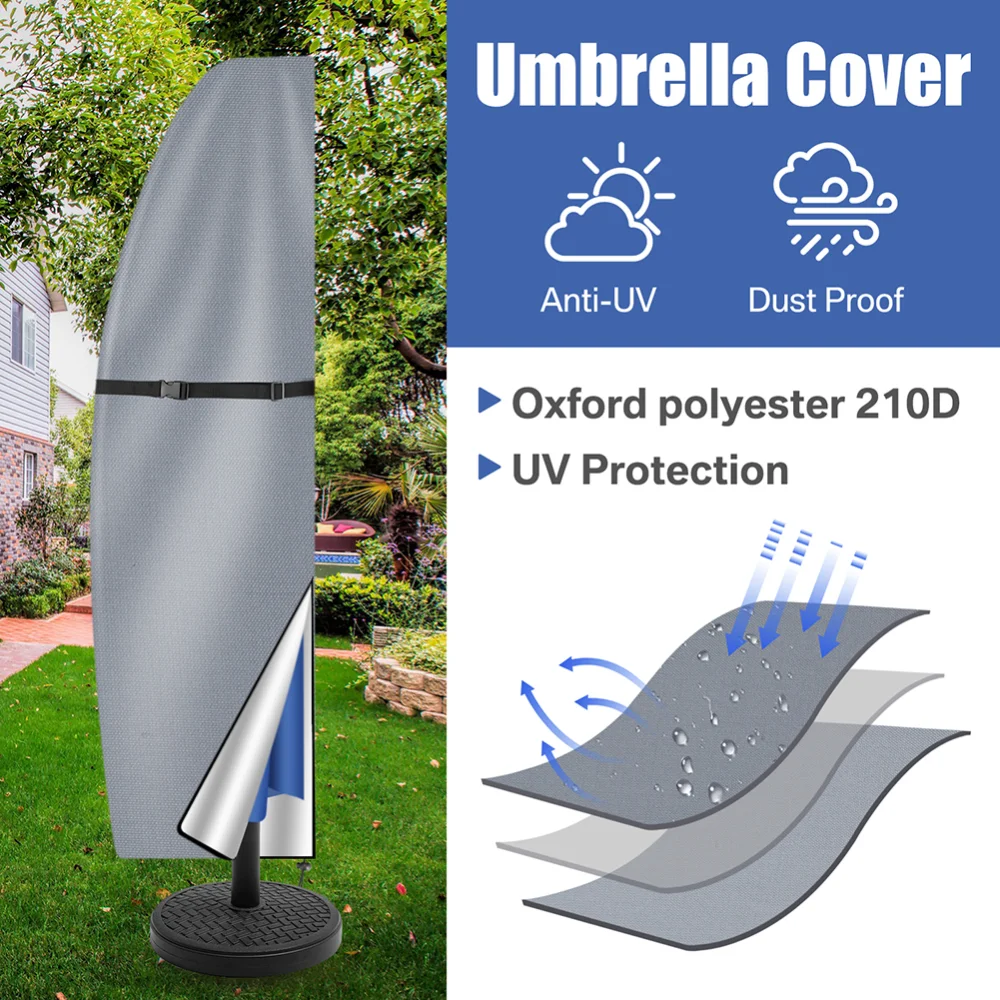 Cubierta de sombrilla impermeable para Patio, cubierta de sombrilla de compensación Anti-UV para exteriores con varilla y anillo de tracción - Imagen 2