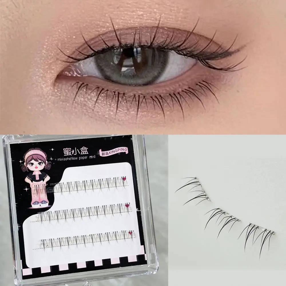 Eyelash Extensions Self-adhesive Lower Eyelashes Transparent Wide Stem Natural Wispy Fake Eyelashes Quick to Wear No Glue Needed