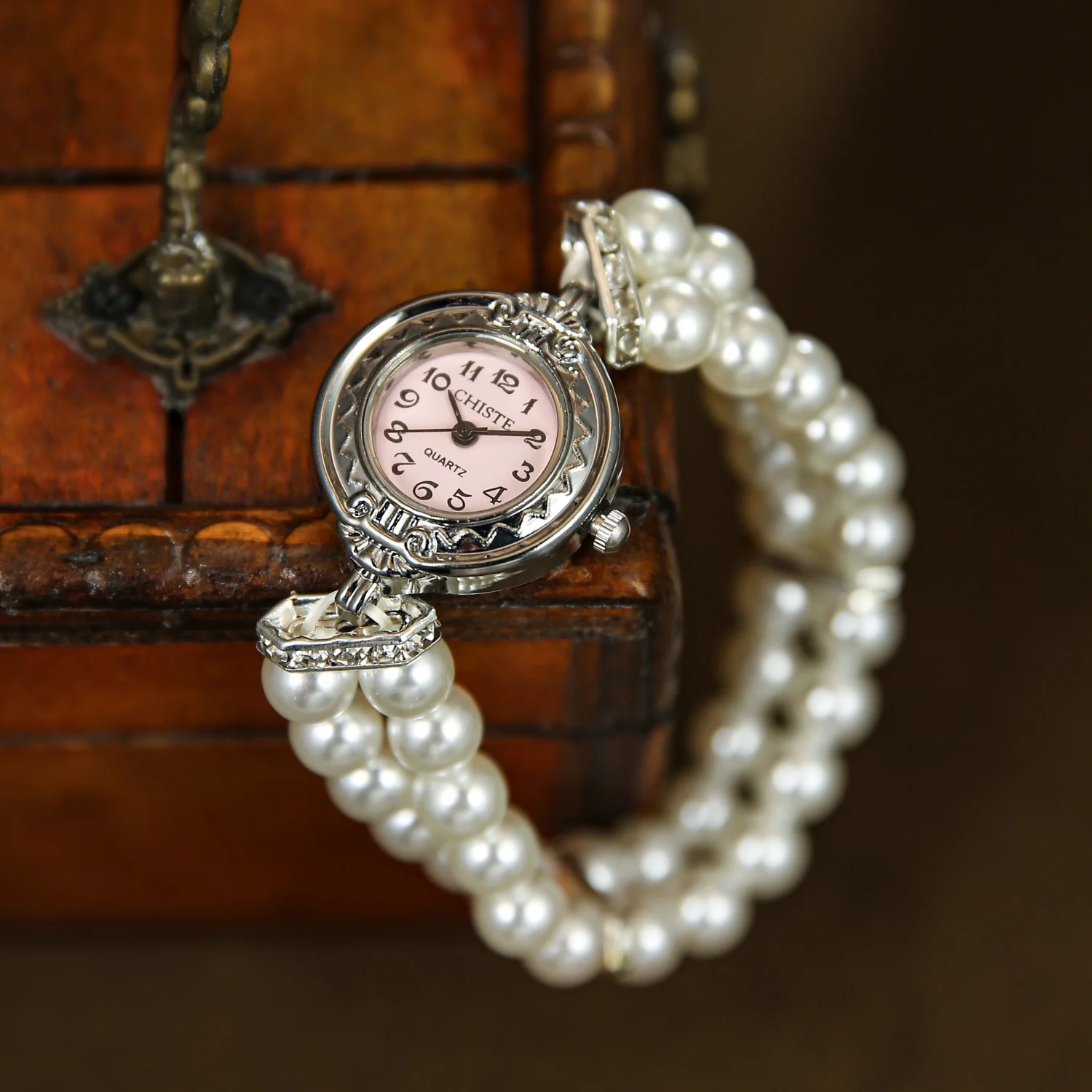 Vintage Doppelreihige Perlen-Armbanduhr mit Elastikband für Kinder Arabisches Digitalzifferblatt Damen Mode Studenten Quarz-Uhren Mädchen Armbanduhr – Detail 26