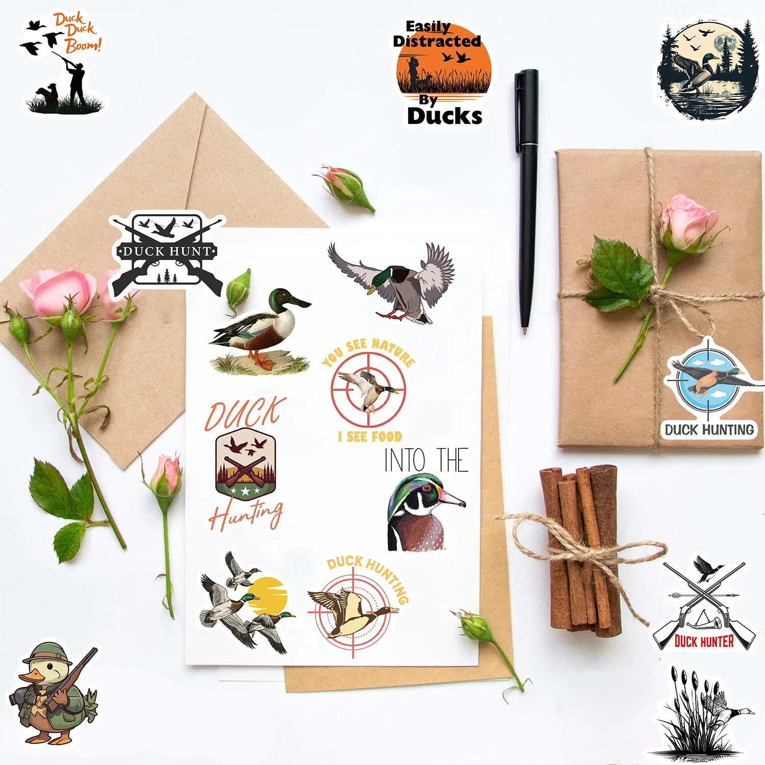 50PCS 오리 사냥 인쇄 스티커 노트북 수하물 재미 있은 자전거 스케이트 보드 레트로 기타 풍경 방수 기타 스티커