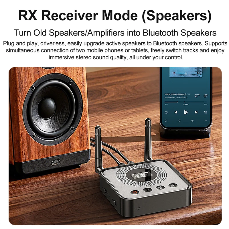 새로운 블루투스 6.0/5.2 오디오 수신기 송신기 OLCD 디지털 디스플레이 USB 플래시 드라이브 및 무선 음악 재생 광 출력