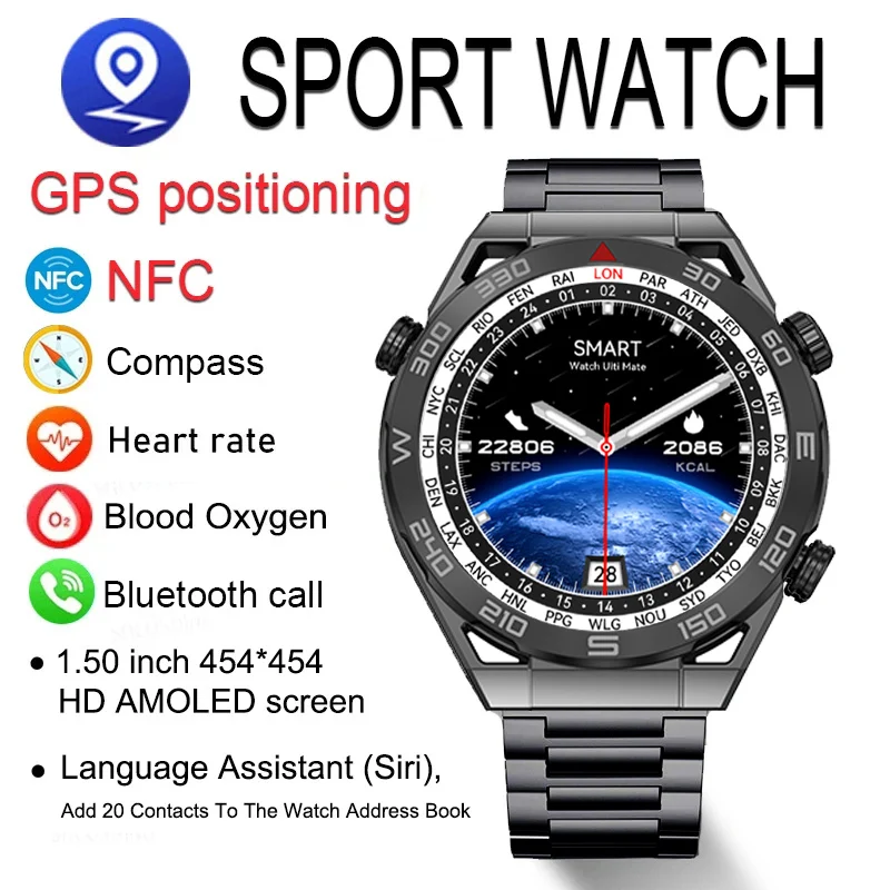 Smart Watch Men 1.5 inch Full Touch Screen HD Resolution GPS Track Voice Call NFC Watches Compass IP68 ECG Smartwatch For Man