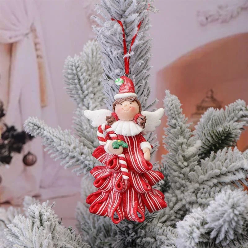 Christmas Soft Pottery Pendant Cute Angel Candy Tree Hangable Charm Ornament for Indoor Outdoor Garden Yard Xmas Tree Decors