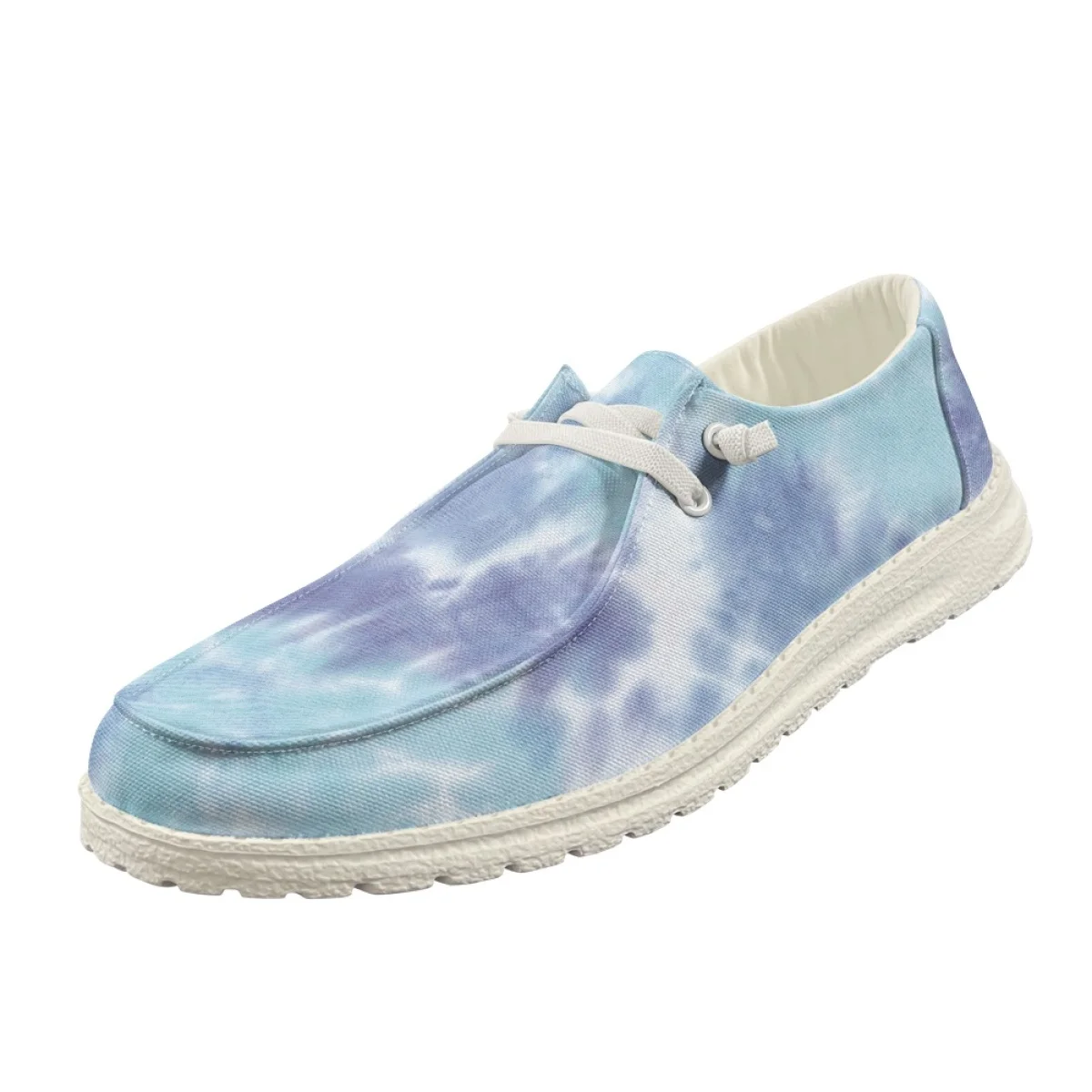 

ELVISWORD Watercolor Painting Ladies Tie Dye Print Summer Wear-resistant Soft Walking Shoes for Women Men Lace Up Flats Sneakers