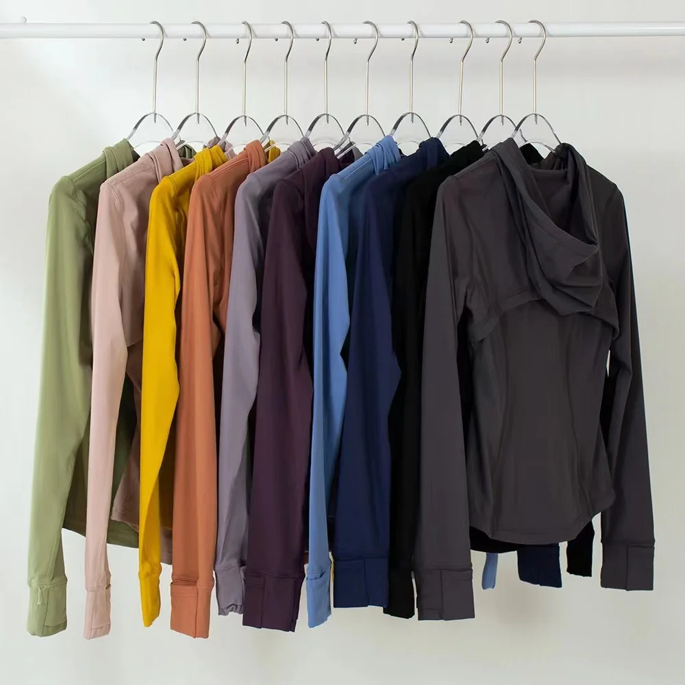 

New Women's Sports Jacket Long Sleeved Yoga Suit Solid Matte Hooded Fitness Gym Set