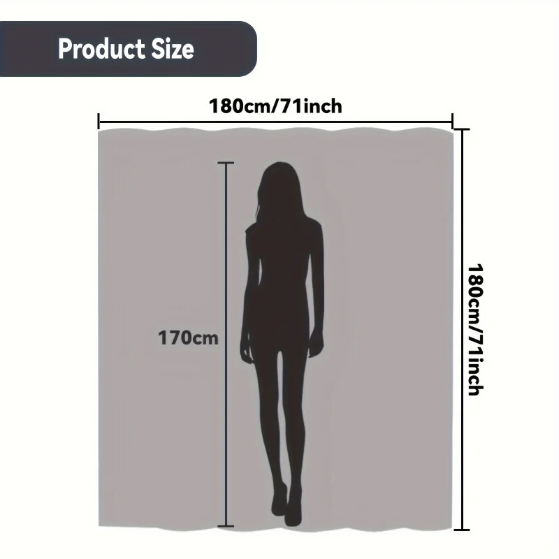 Geometric Black & Gray Print Shower Curtain - Waterproof, Includes Hooks, 180.34cm x 180.34cm - Modern Bathroom Decor 6
