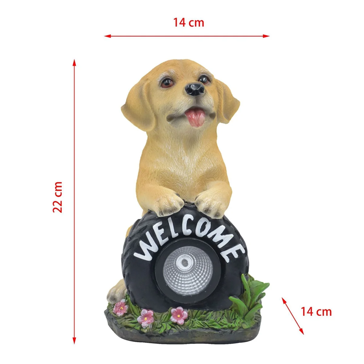 Solar Garden Dog Statue Welcome Sign with LED Lights Resin Solar Powered Puppy Figurine Decorative Sculpture for Patio