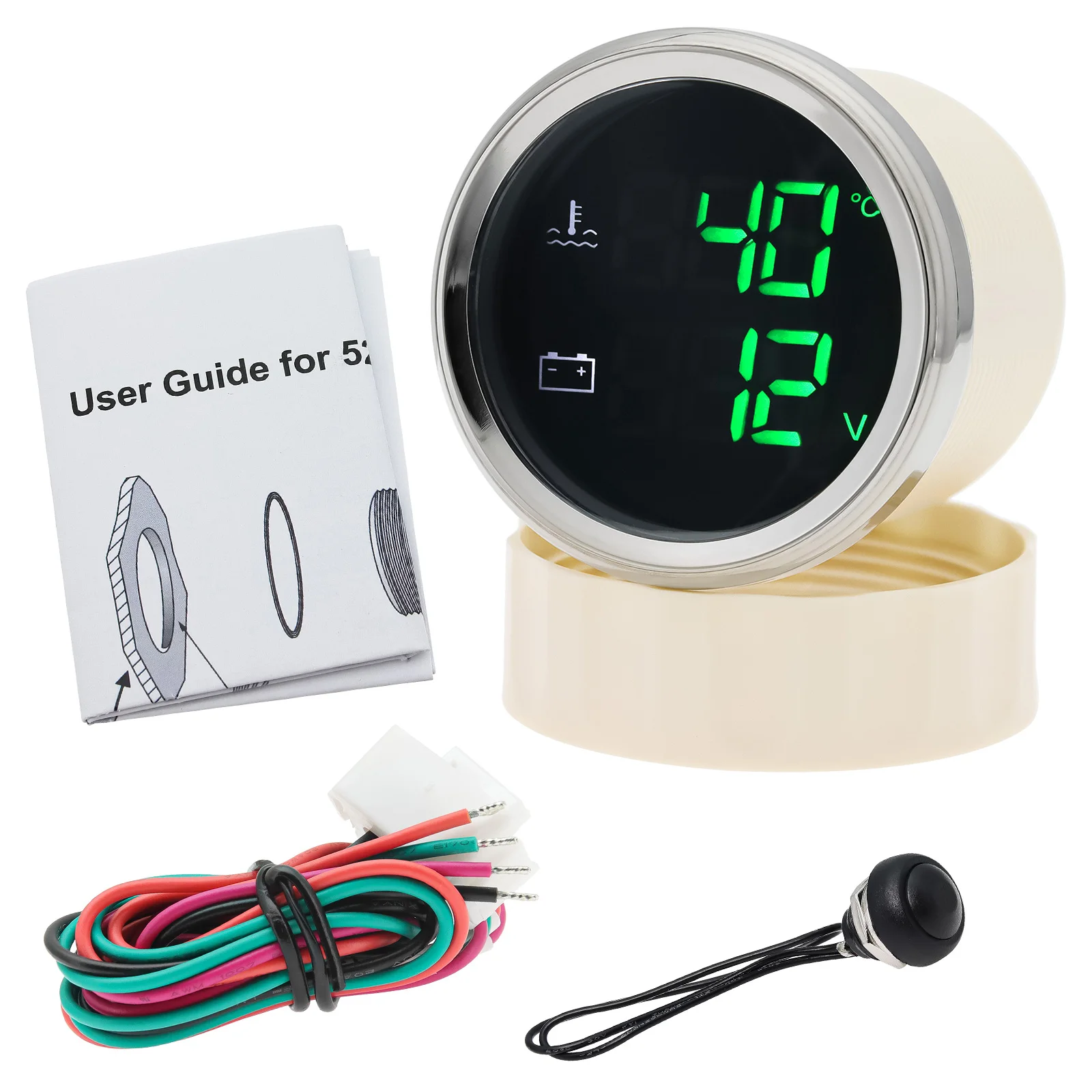 디지털 LED 수온 게이지 전압계, 맞춤형 어댑터가 있는 자동 오토바이 차량 게이지, 12V 24V, 2 in 1