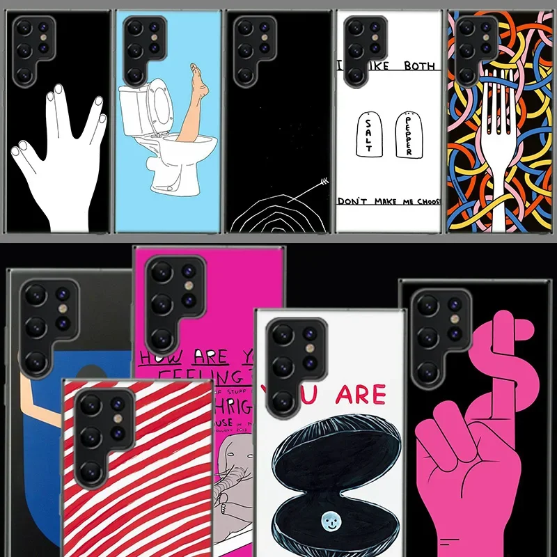 Abstract David Shrigley Cartoon Cover Per Samsung Galaxy S21 S20 Fe S23 S22 S24 Ultra Phone Case S10 S10E S8 S9 Plus S7 Edge Cle