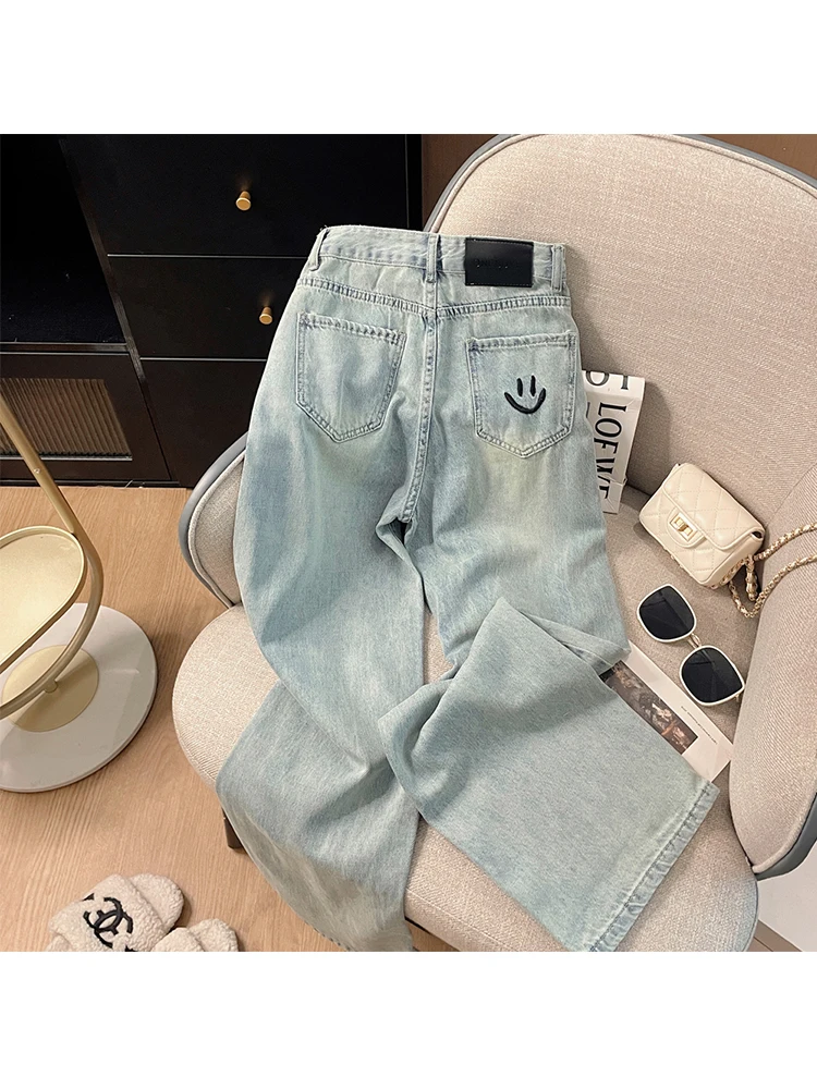 

Women Light Blue Baggy Y2k Jeans Vintage 90s Aesthetic Cowboy Pants Harajuku Denim Trouser Streetwear 2000s Trashy Clothes 2024