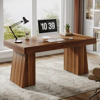 Tribesigns 55 Inches Executive Desk, Mid-Century Modern Home Office Desk with Double Trapezoid Base, Wood Computer Desk 1