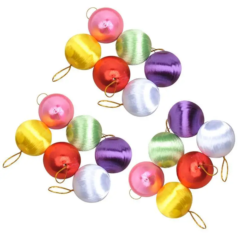 30Pcs 4cm Silk Thread Balls Christmas Pendant Colorful Christmas Hanging Pendant Tree Hanging Balls Random