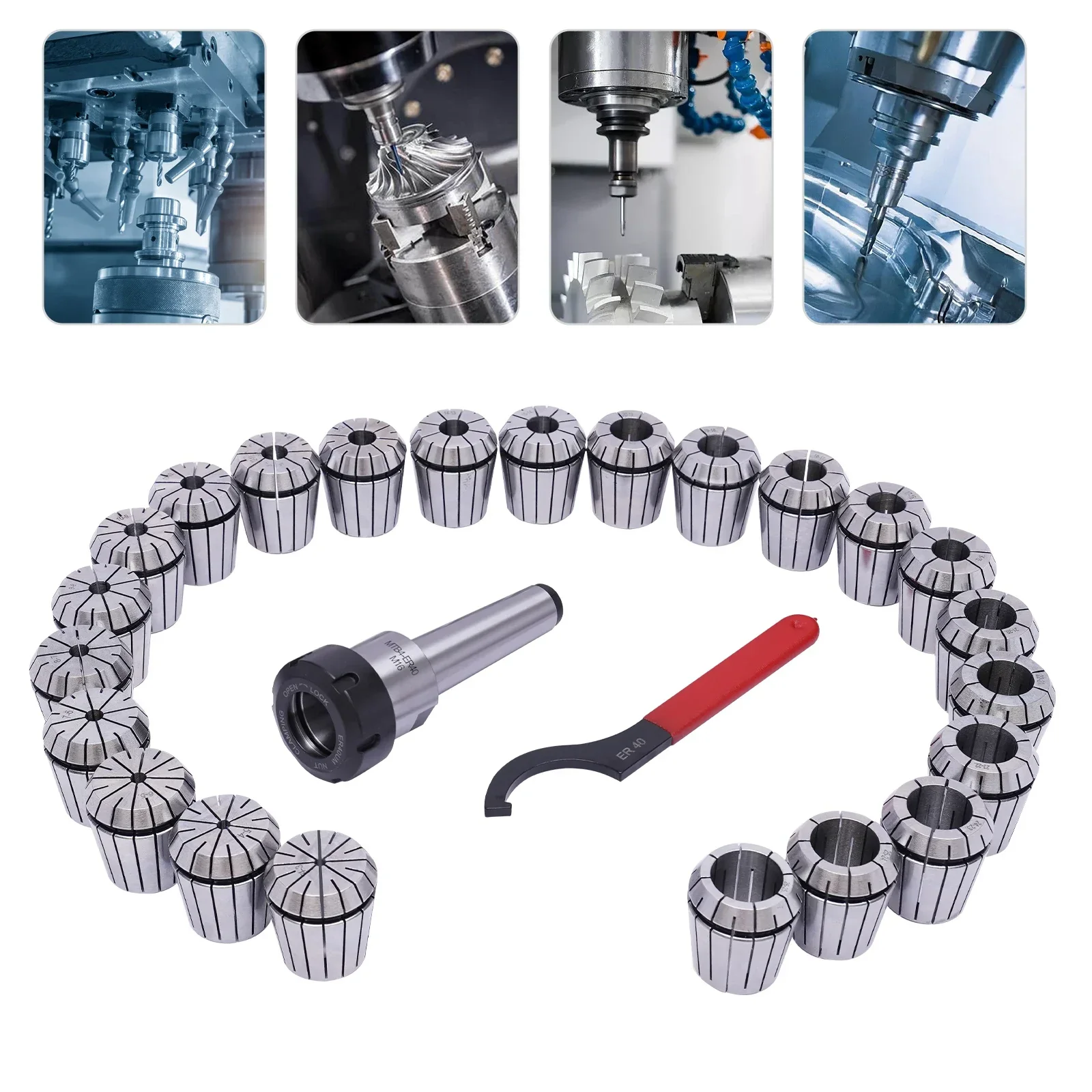 MTB4-ER40 Set 23-teiliges Spannzangen-Werkzeug, Federstahl-Befestigungsset, Durchmesser 4–26 mm, für Fräs-/Bohrmaschine, Drehmaschine