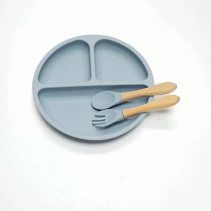 3pcs Silicone Dinner Plate 3 Compartments Reinforced Suction Cups Compartmentalized Children's Silicone Bowl Complementary Bowl