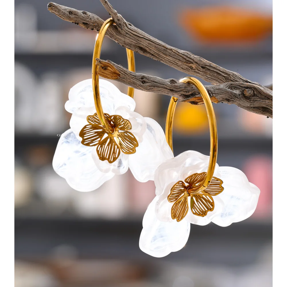 Yhpup Design Resin Hoop Earrings for Women Stainless Steel